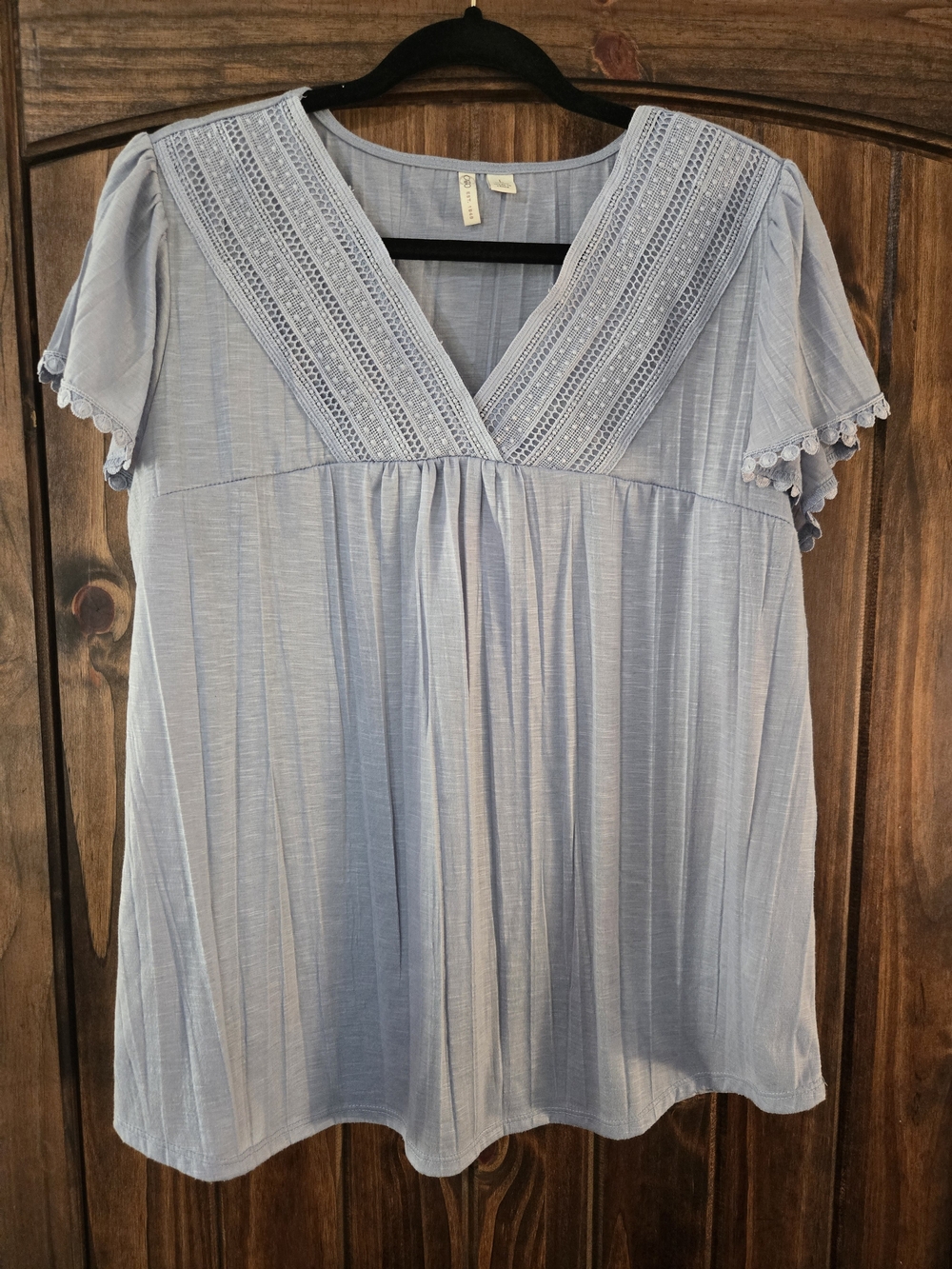 Cato Light Blue Crochet-Trim V-Neck Tunic